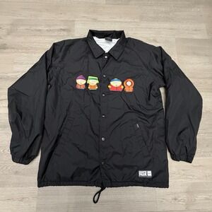 HUF x South Park Coach Jacket Mens M Black Embroidered Snap Windbreaker 2017